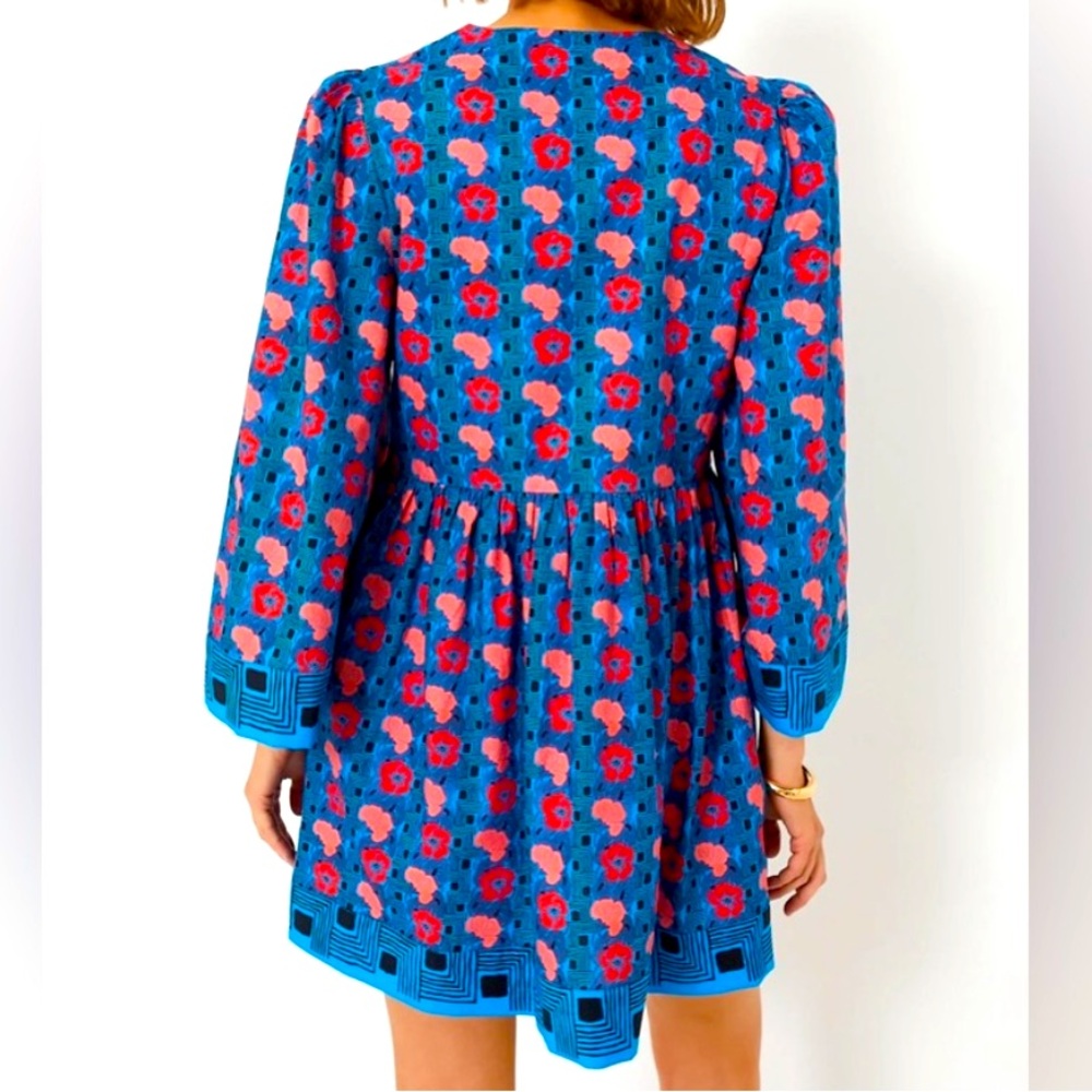 NEW Tuckernuck NYAP-12-D606-Blue and Red Izzy Dress Retro Floral Size Medium - Picture 2 of 6